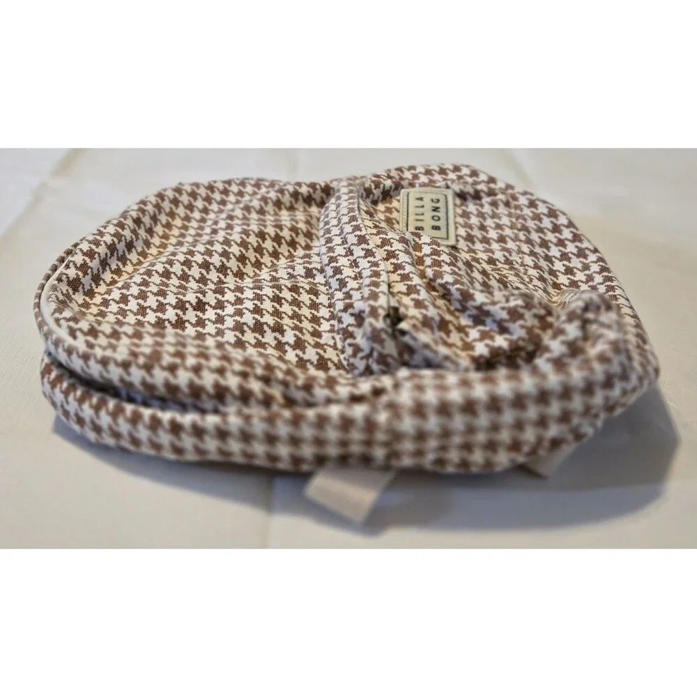 Billabong Mini Mama Houndstooth Backpack Purse Brown Beige Small Cotton‎ Bag